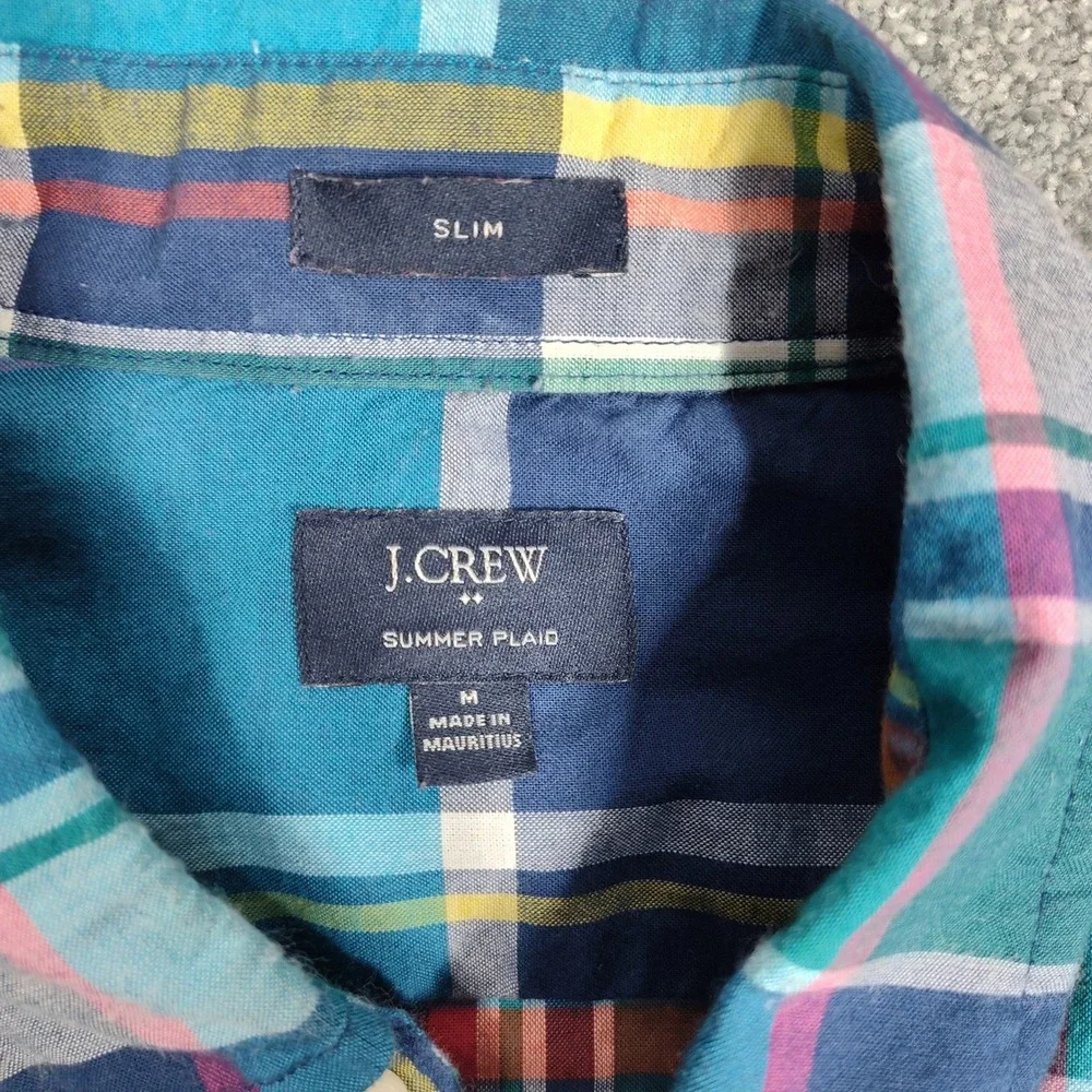 J Crew Button Down Shirt Mens M Slim Fit Summer Plaid Blue Multi 44917 Excellent